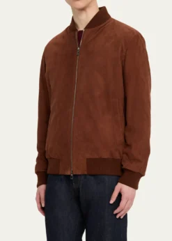 Loro PianaMen's Suede Full-Zip Bomber Jacket