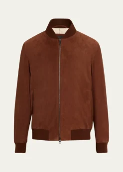 Loro PianaMen's Suede Full-Zip Bomber Jacket