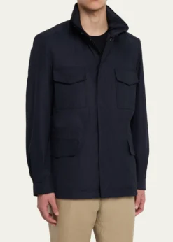Loro PianaMen's Traveler Field Jacket with Stowaway Hood