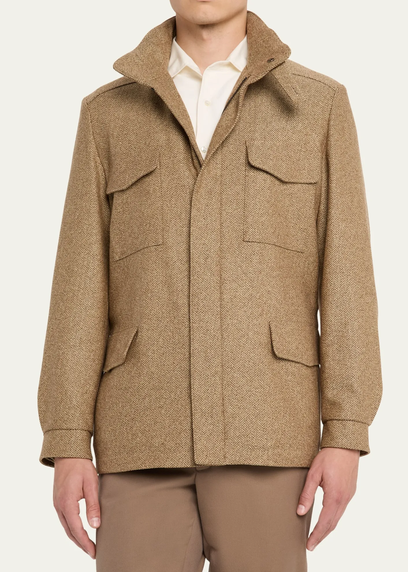 Loro PianaMen's Traveller Cashmere and Silk Chevron Field Jacket