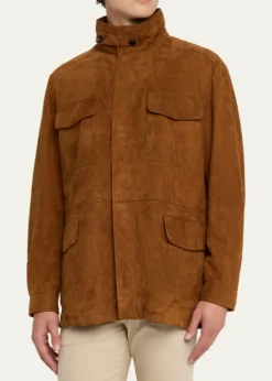 Loro PianaMen's Traveller Lambskin Suede Field Jacket