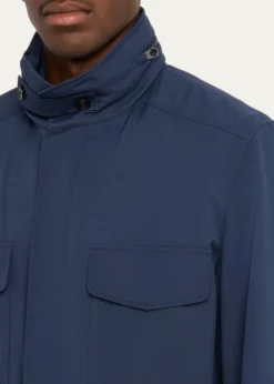 Loro PianaMen's Traveller Storm System Microfiber Field Jacket with Hood