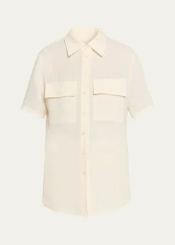 Loro PianaShirley Short-Sleeve Light Linen Crepe Shirt