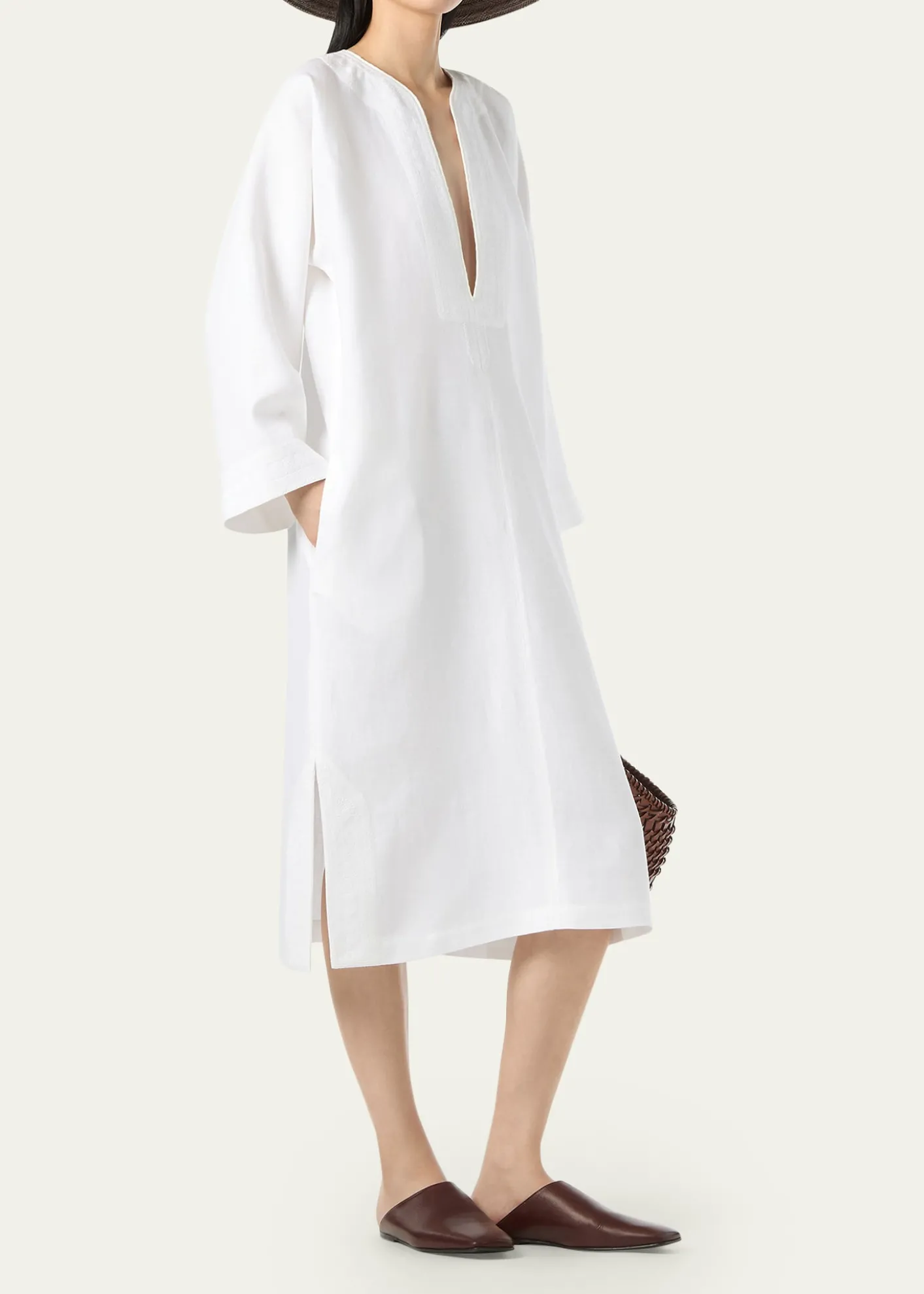 Loro PianaSilene Long Sleeve Linen Dress with Pockets