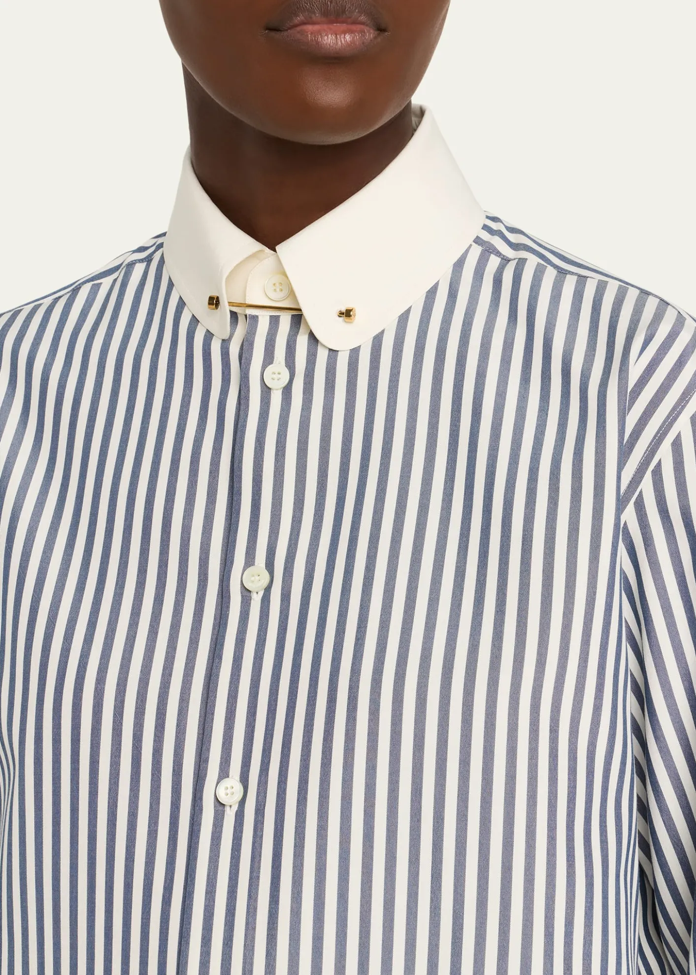 Loro PianaThea Collar-Pin Striped Silk Button-Down Shirt