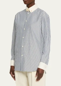 Loro PianaThea Collar-Pin Striped Silk Button-Down Shirt