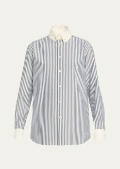 Loro PianaThea Collar-Pin Striped Silk Button-Down Shirt