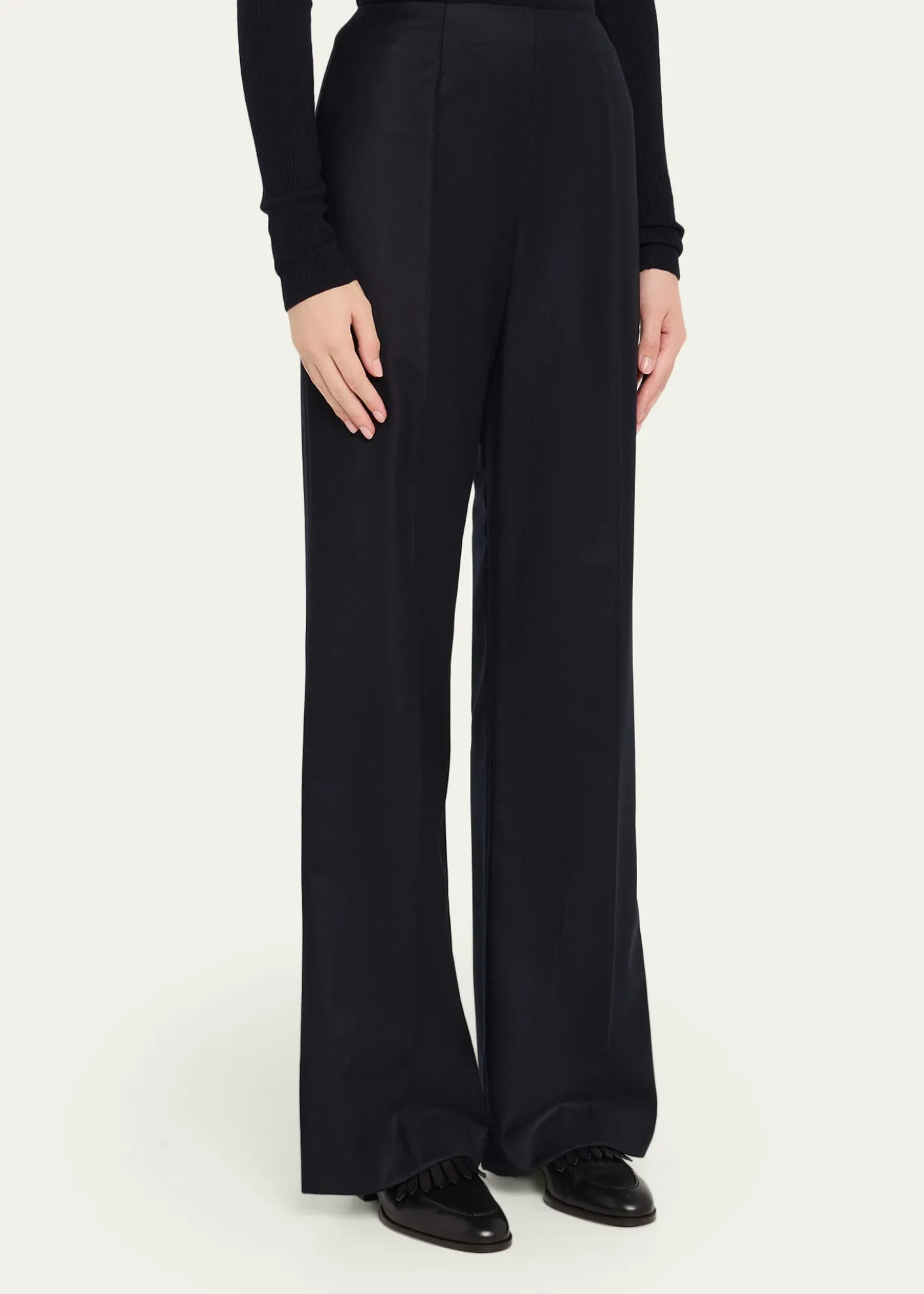 Loro PianaTimi Wool-Cashmere Flannel Wide-Leg Pants