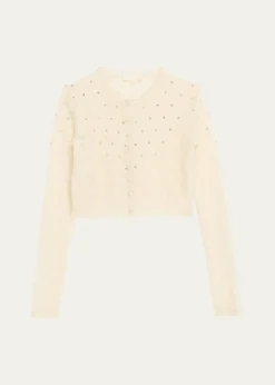 LoveShackFancyCalico Embellished Pointelle Cardigan