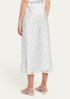 LoveShackFancyCastle Floral Satin Midi Skirt
