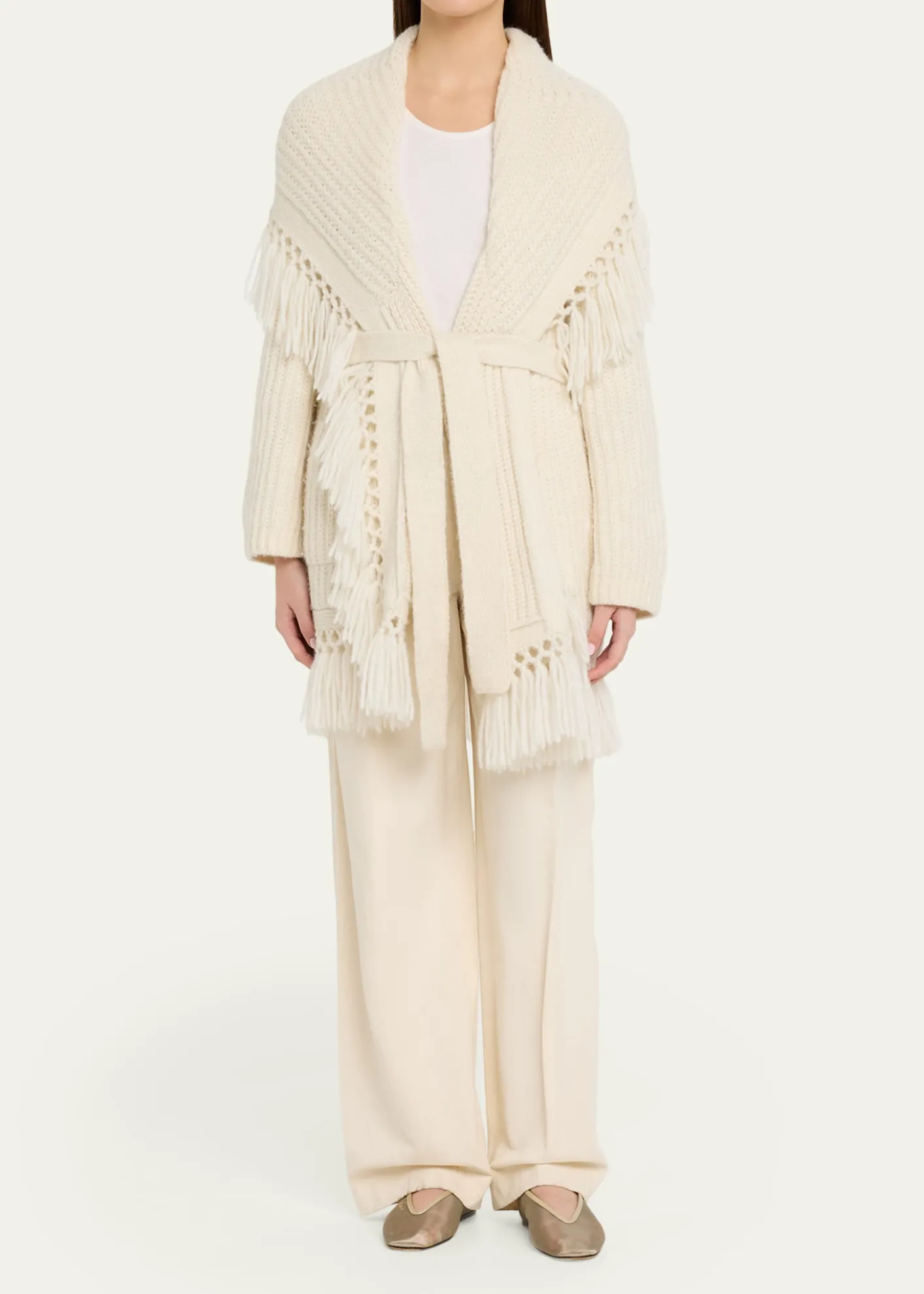 LoveShackFancyDaphira Fringe Alpaca Wrap Cardigan