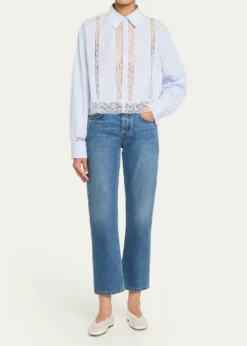 LoveShackFancyDelano Lace-Trim Striped Shirt