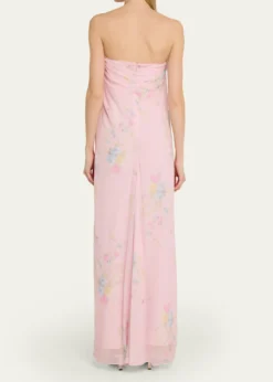 LoveShackFancyEmara Strapless Floral Chiffon Gown