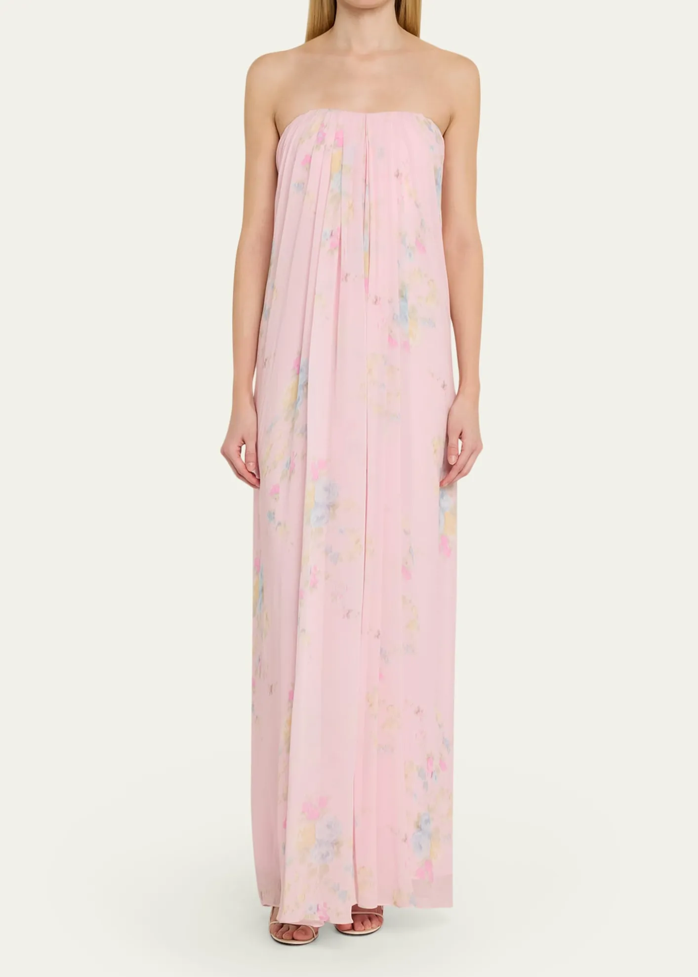 LoveShackFancyEmara Strapless Floral Chiffon Gown