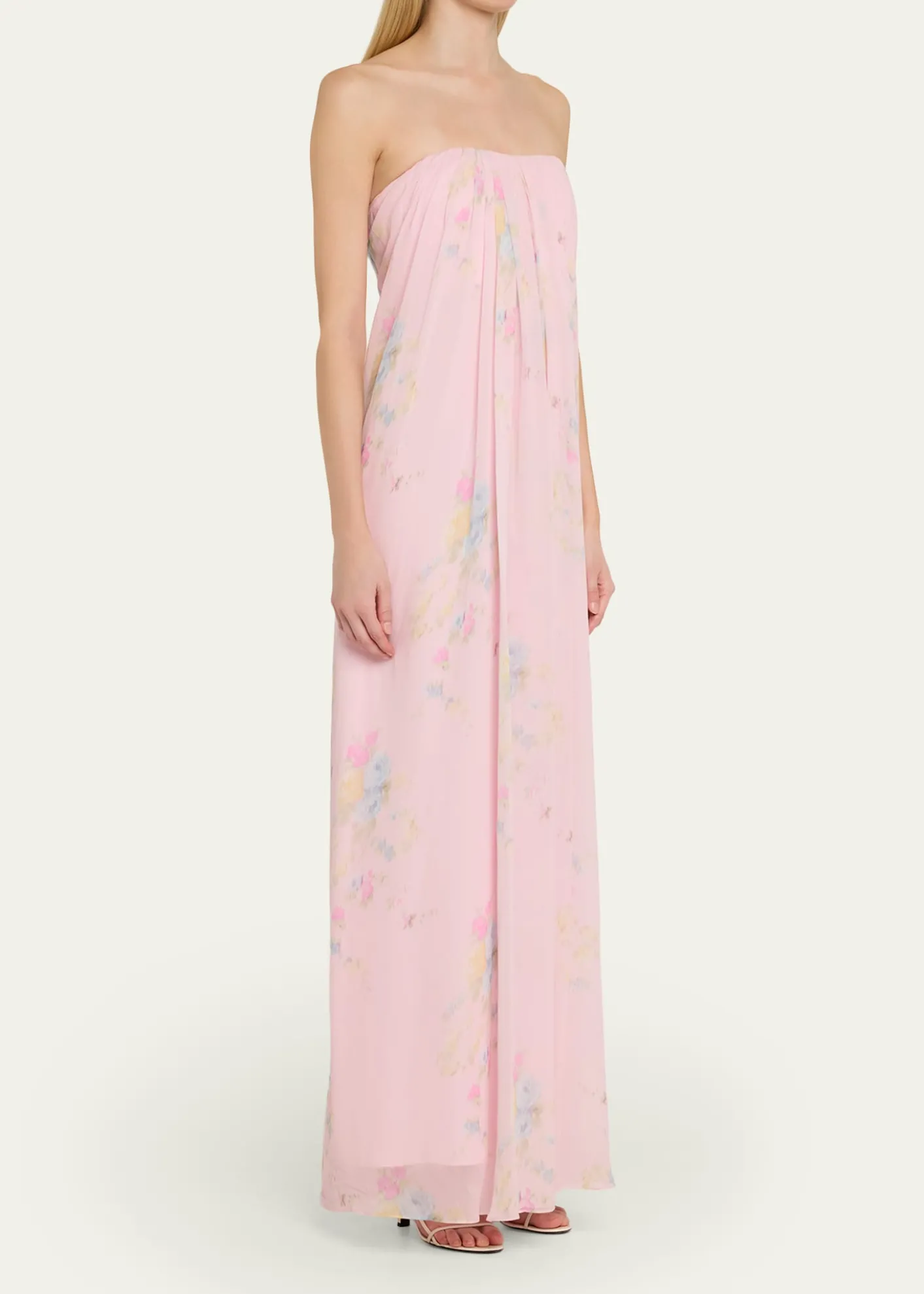 LoveShackFancyEmara Strapless Floral Chiffon Gown