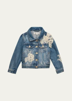LoveShackFancyGirl's Lavina Lace Applique Denim Jacket, Size 2-6