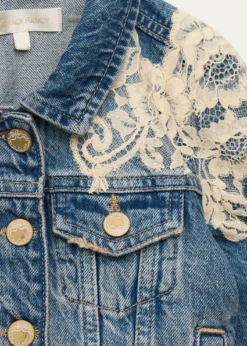 LoveShackFancyGirl's Lavina Lace Applique Denim Jacket, Size 2-6