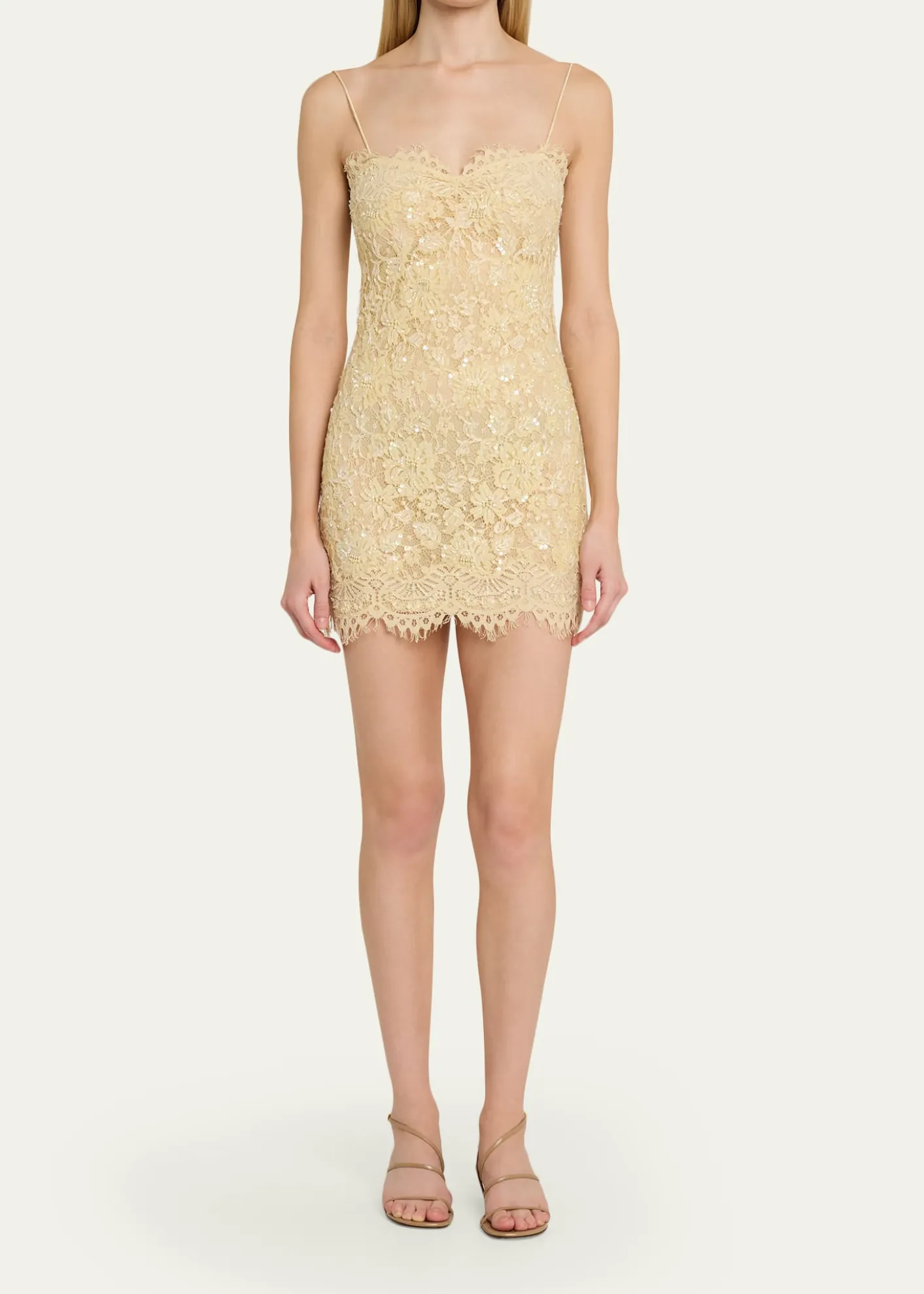 LoveShackFancyJetta Sequined Floral Lace Mini Dress