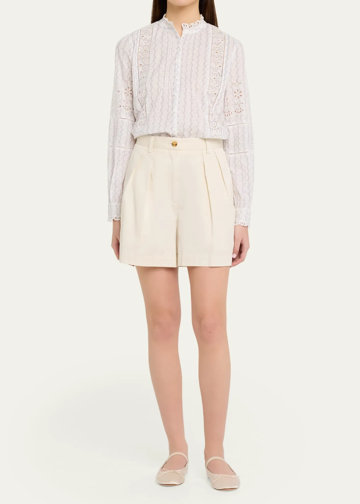 LoveShackFancyLal Embroidered Button-Front Top