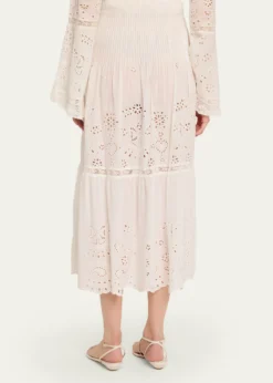LoveShackFancyMallow Embroidered Cotton Midi Skirt