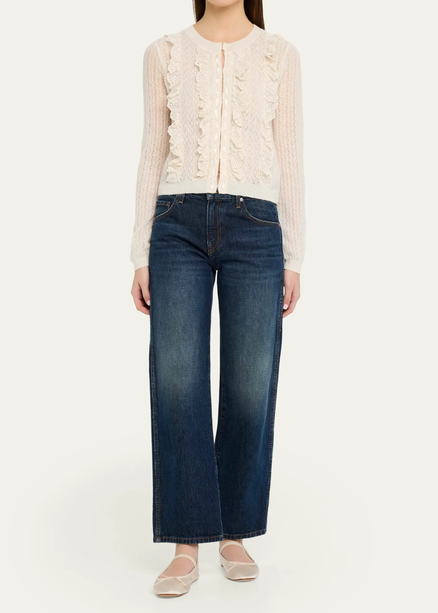 LoveShackFancyMelisse Eyelet Ruffle Cardigan