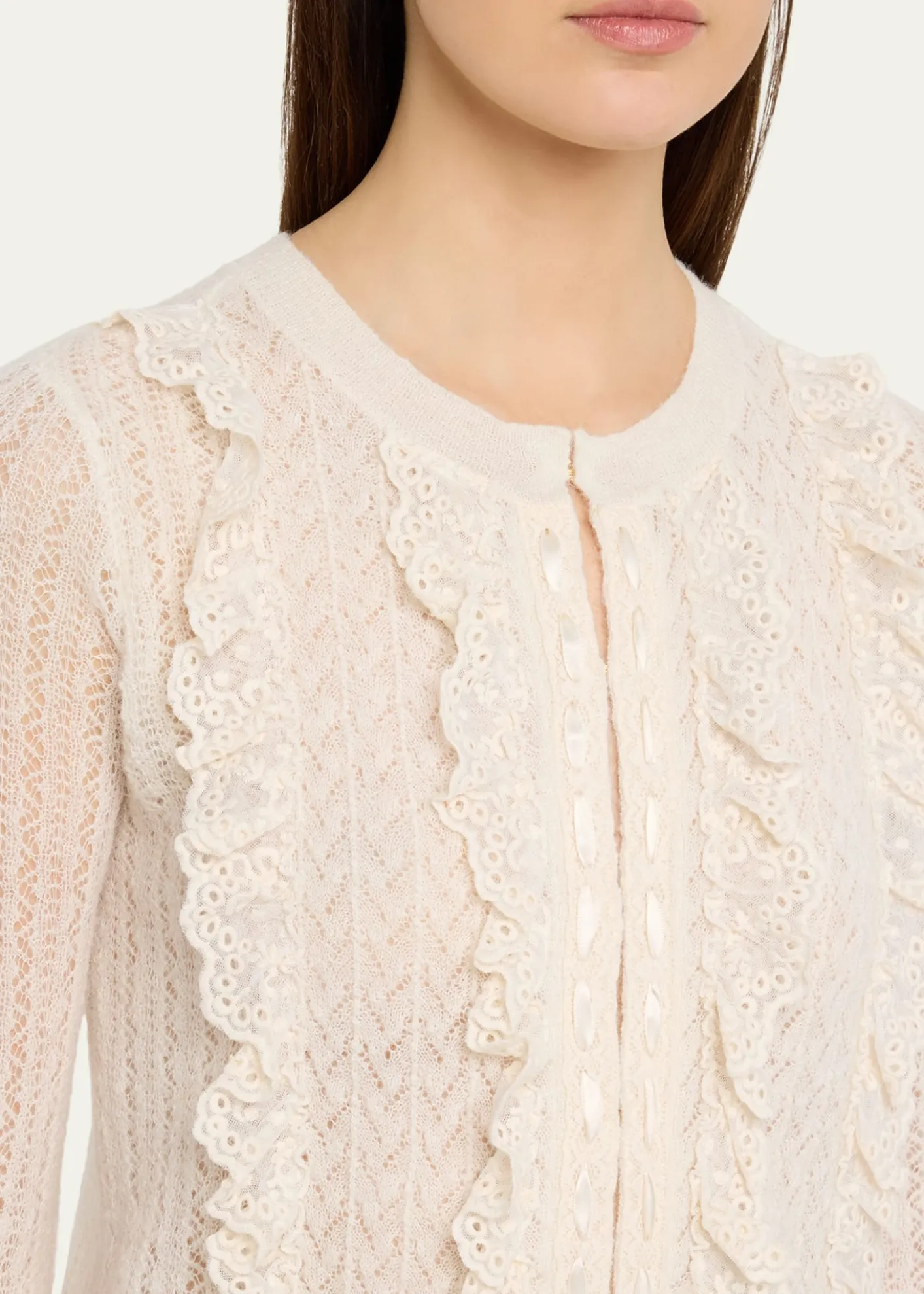 LoveShackFancyMelisse Eyelet Ruffle Cardigan