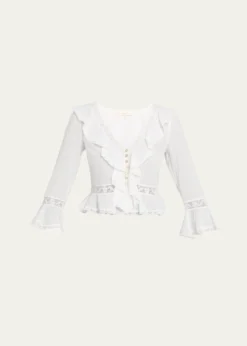 LoveShackFancyOlenna Cotton Victorian Ruffle Top