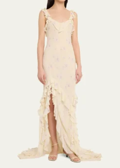LoveShackFancyRoseline Floral Ruffle Maxi Dress