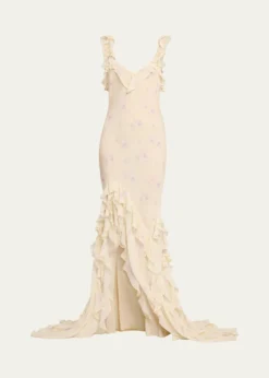 LoveShackFancyRoseline Floral Ruffle Maxi Dress