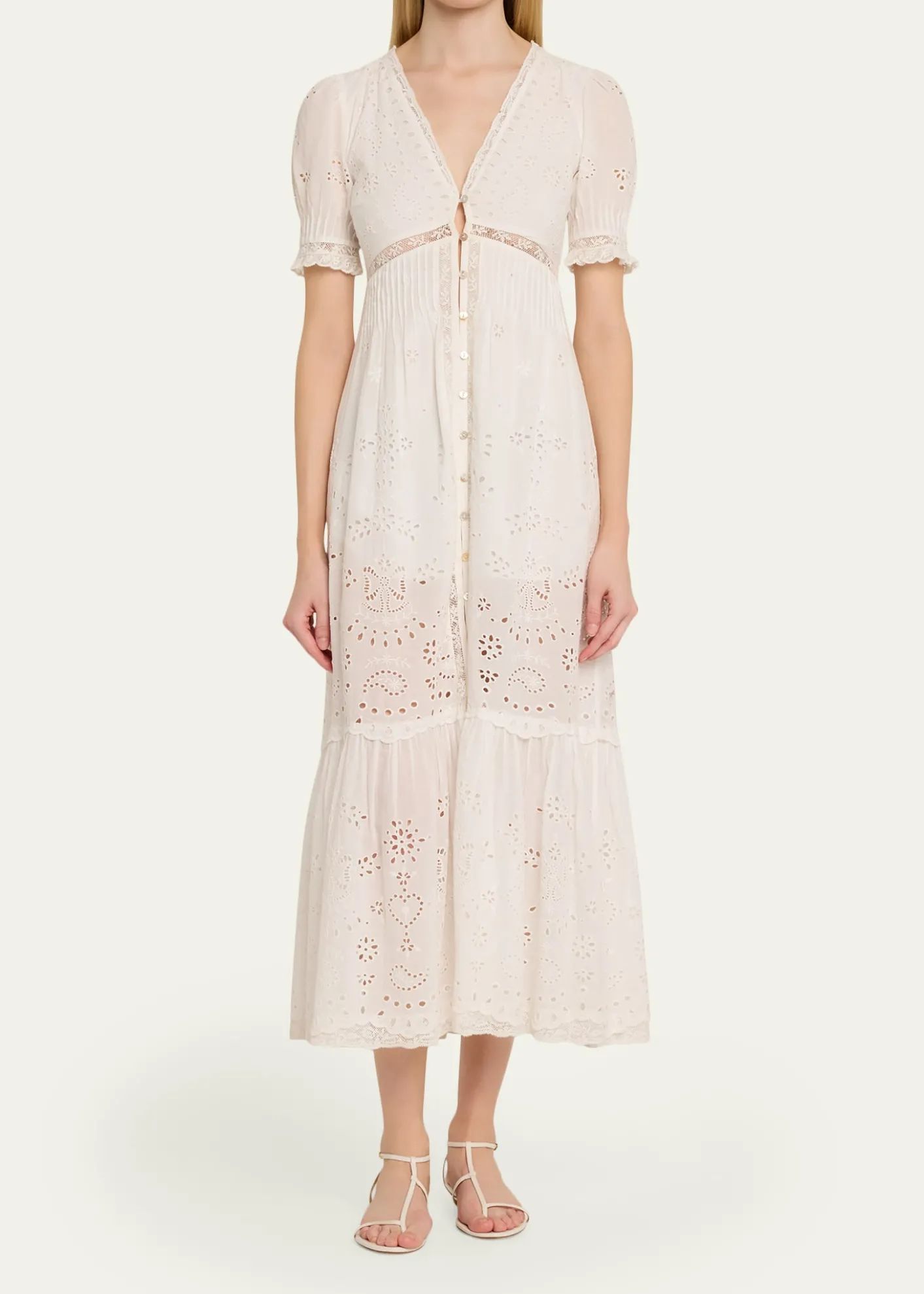 LoveShackFancyTarragon Broderie Anglaise Midi Dress