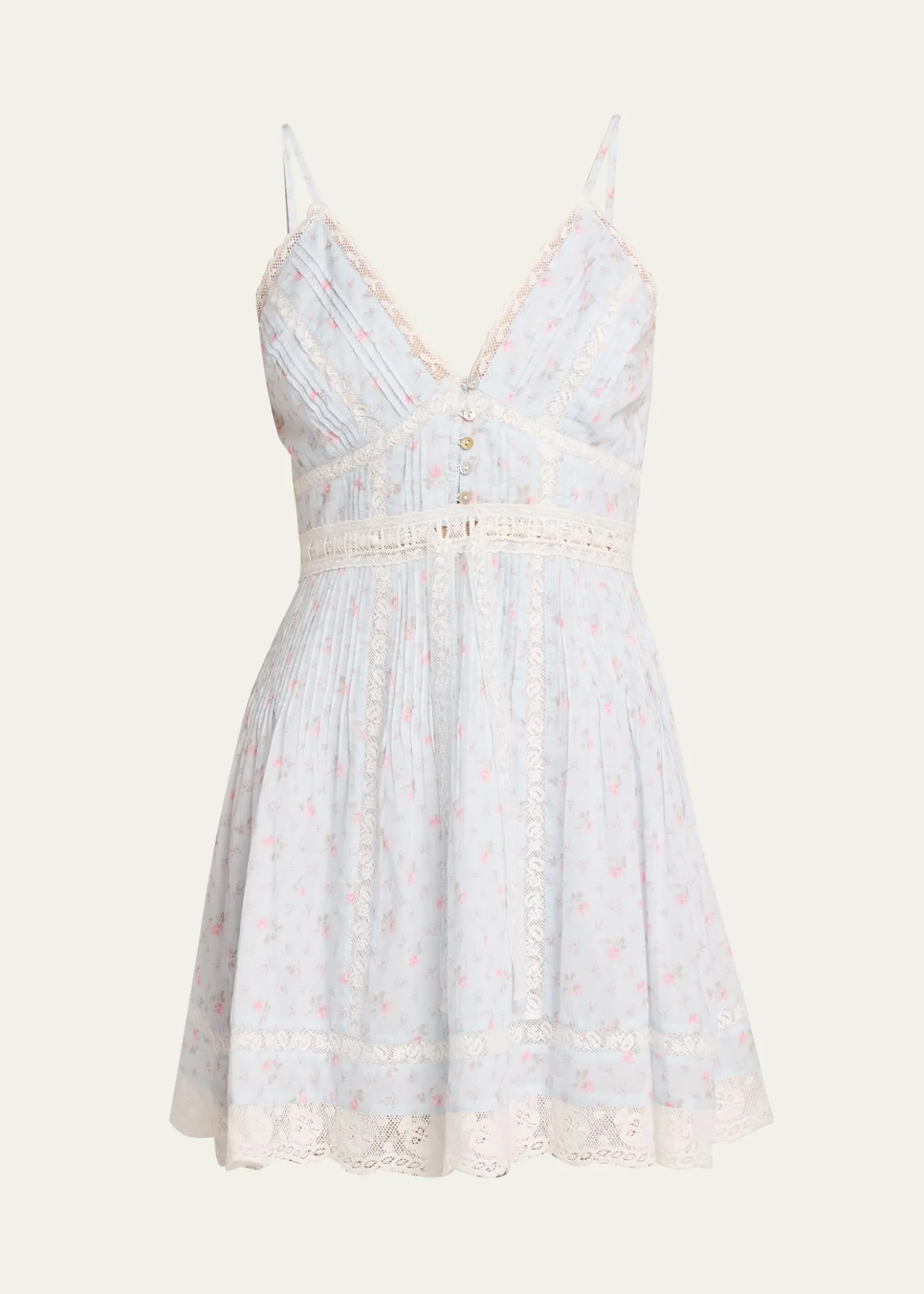 LoveShackFancyZirelle Floral Cotton Lace-Trimmed Mini Dress