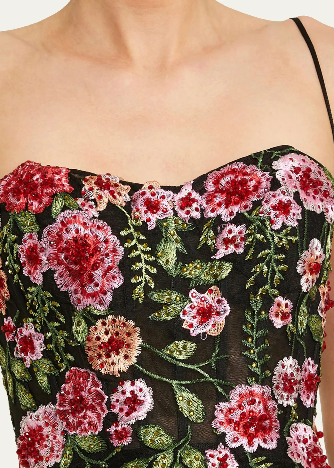 Mac DuggalFloral-Embroidered Tulle Midi Dress