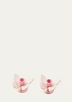 MacKenzie-ChildsRosy Check Butterfly Candle Holders, Set of 2