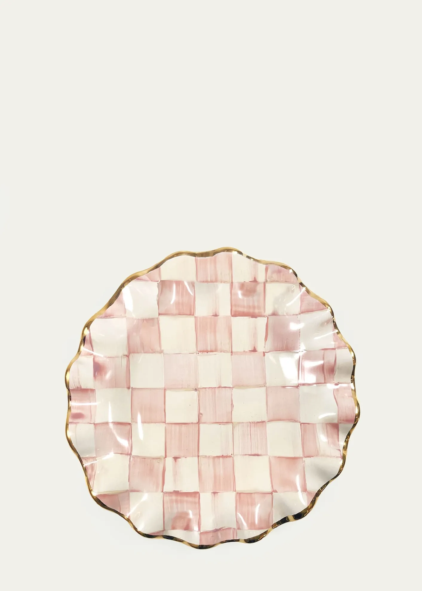 MacKenzie-ChildsRosy Check Ceramic Fluted Dessert Plate