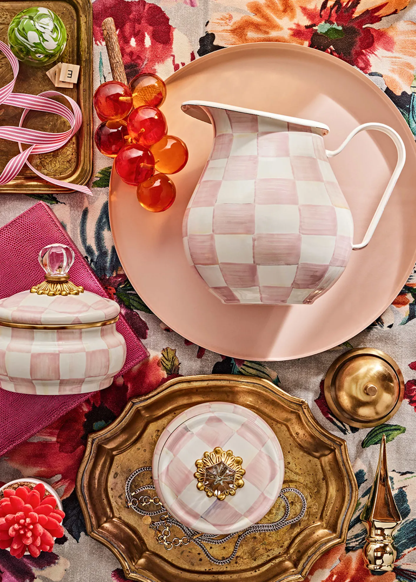 MacKenzie-ChildsRosy Check Enamel Squashed Pot