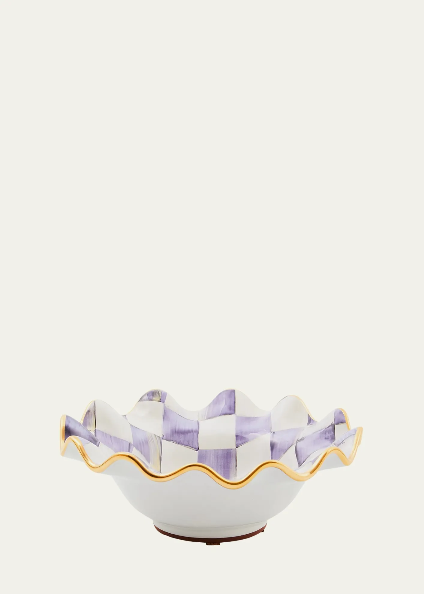 MacKenzie-ChildsViolet Check Fluted Ceramic Breakfast Bowl