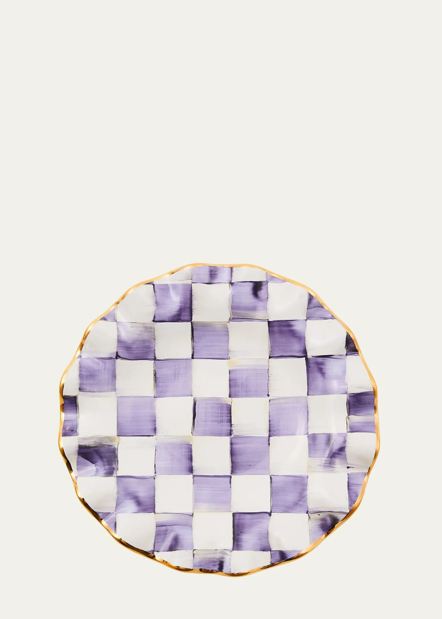 MacKenzie-ChildsViolet Check Fluted Ceramic Dessert Plate