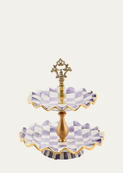 MacKenzie-ChildsViolet Check Fluted Ceramic Two-Tier Sweet Stand
