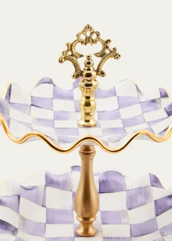 MacKenzie-ChildsViolet Check Fluted Ceramic Three-Tier Sweet Stand