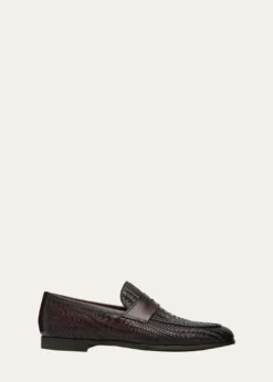 MagnanniMen's Halwell Woven Leather Penny Loafers