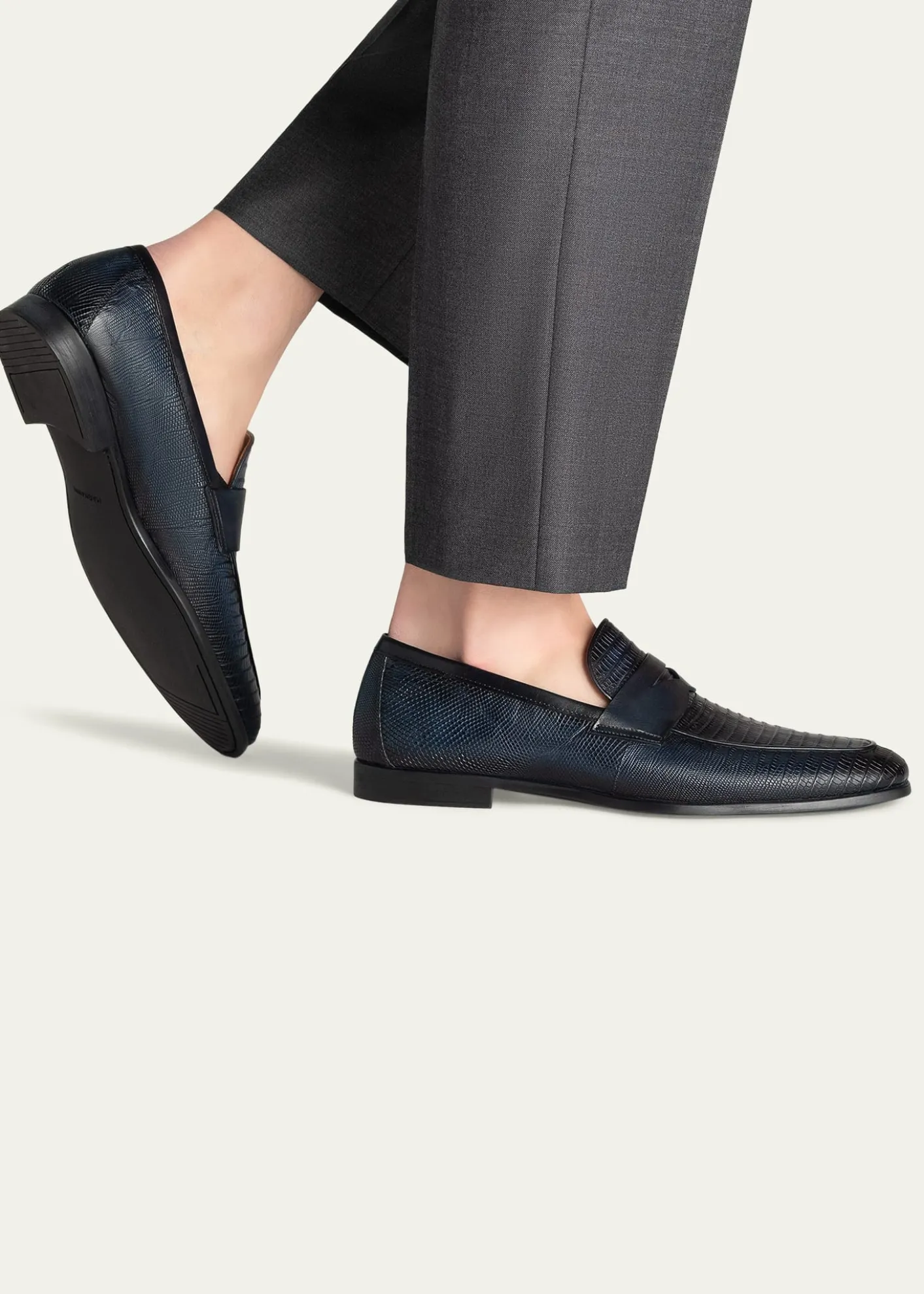 MagnanniVincente Lizard Leather Penny Loafers
