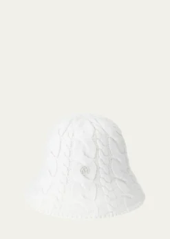 Maison MichelClem White Cable Knit Cashmere Bucket Hat