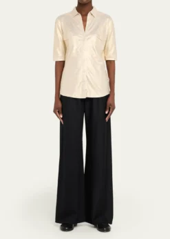 Majestic FilaturesButton-Down Metallic Stretch Linen Shirt