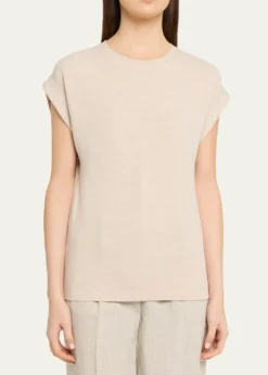 Majestic FilaturesFrench Terry Rolled-Cuff Short-Sleeve Crewneck Tee
