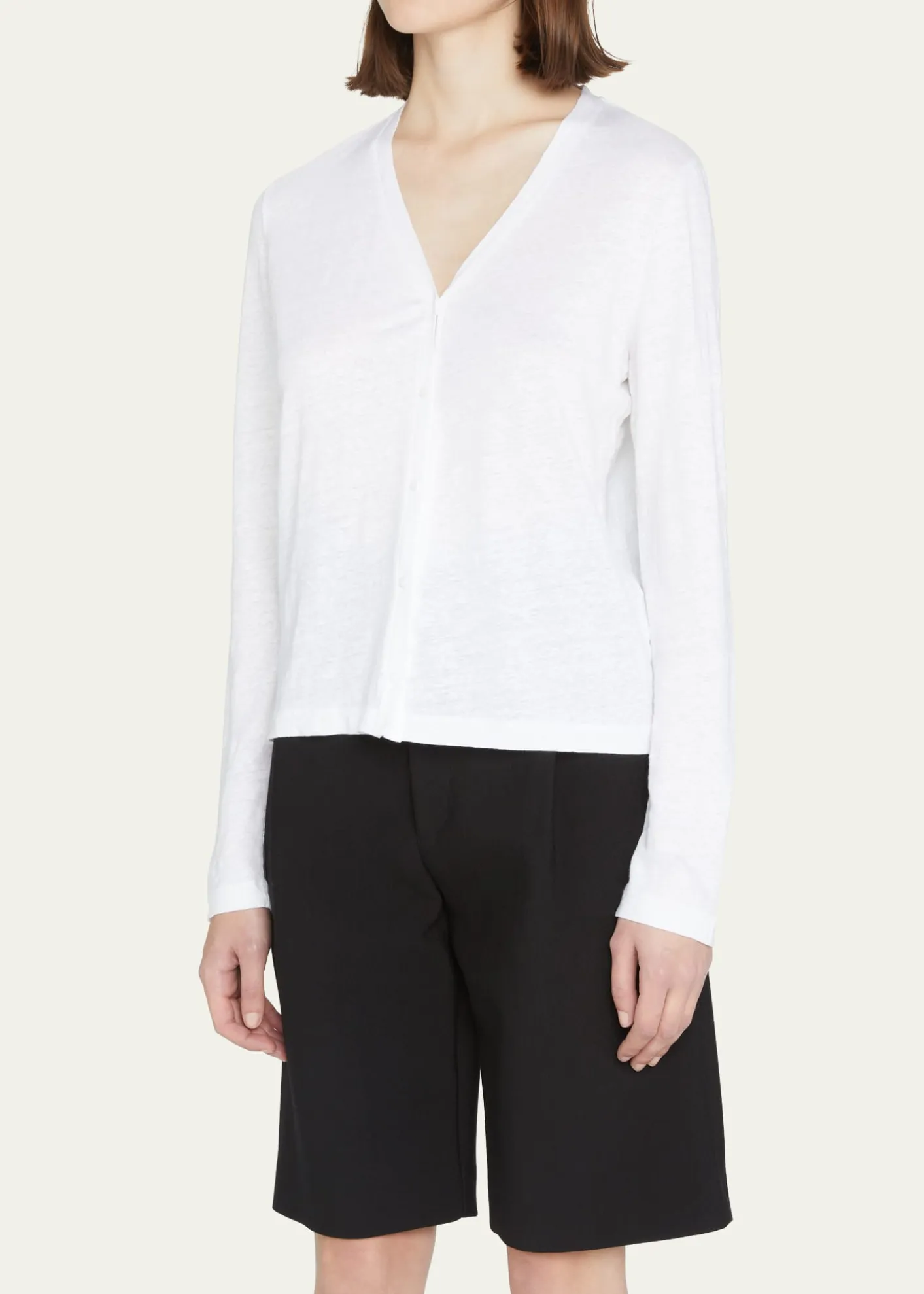 Majestic FilaturesV-Neck Button-Down Long-Sleeve Stretch-Linen Cardigan