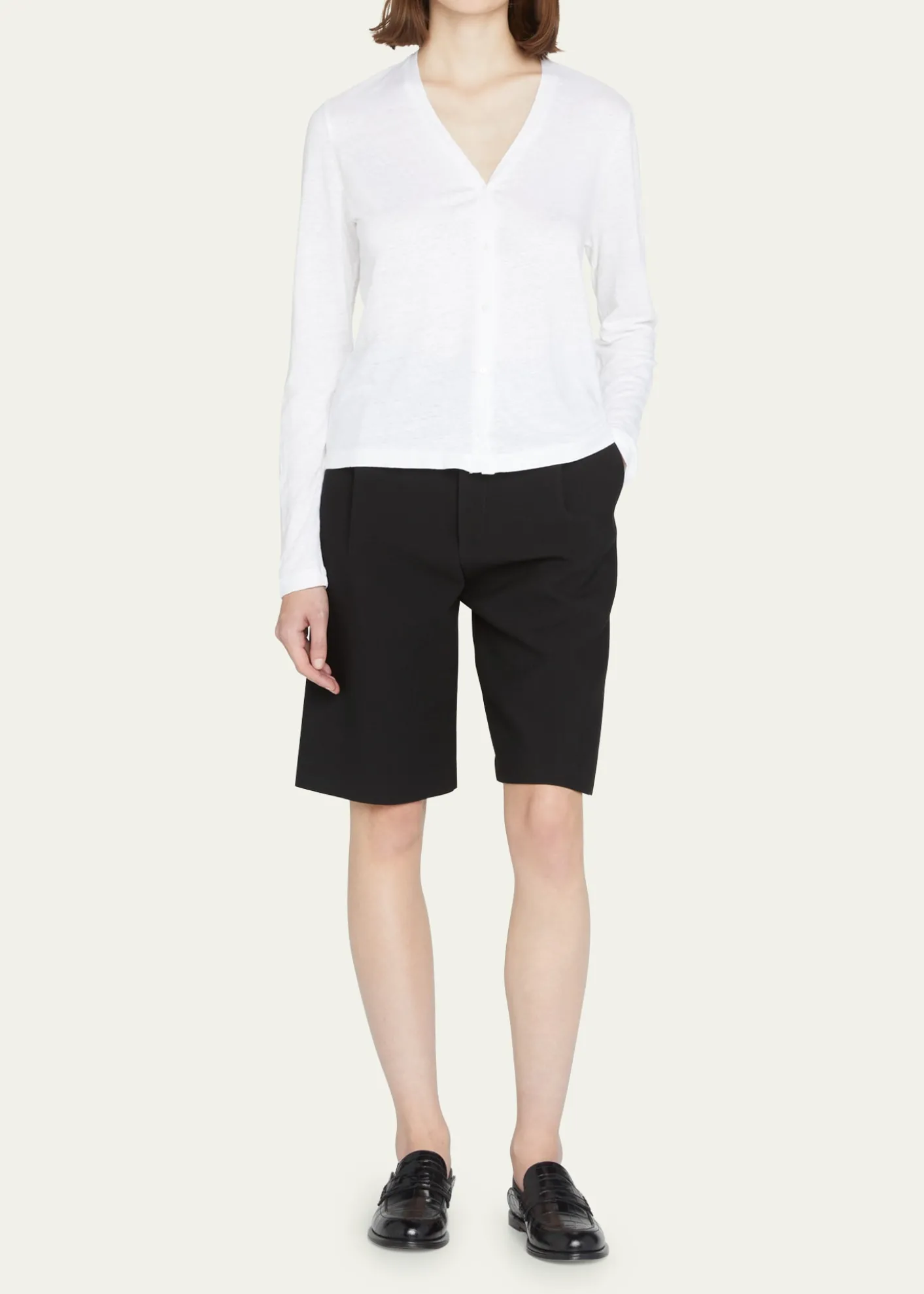 Majestic FilaturesV-Neck Button-Down Long-Sleeve Stretch-Linen Cardigan