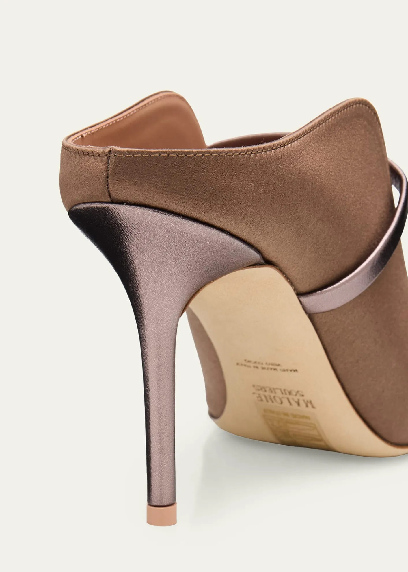 Malone Souliers85mm Maureen Satin Mules with Double Metallic Nappa Leather Straps