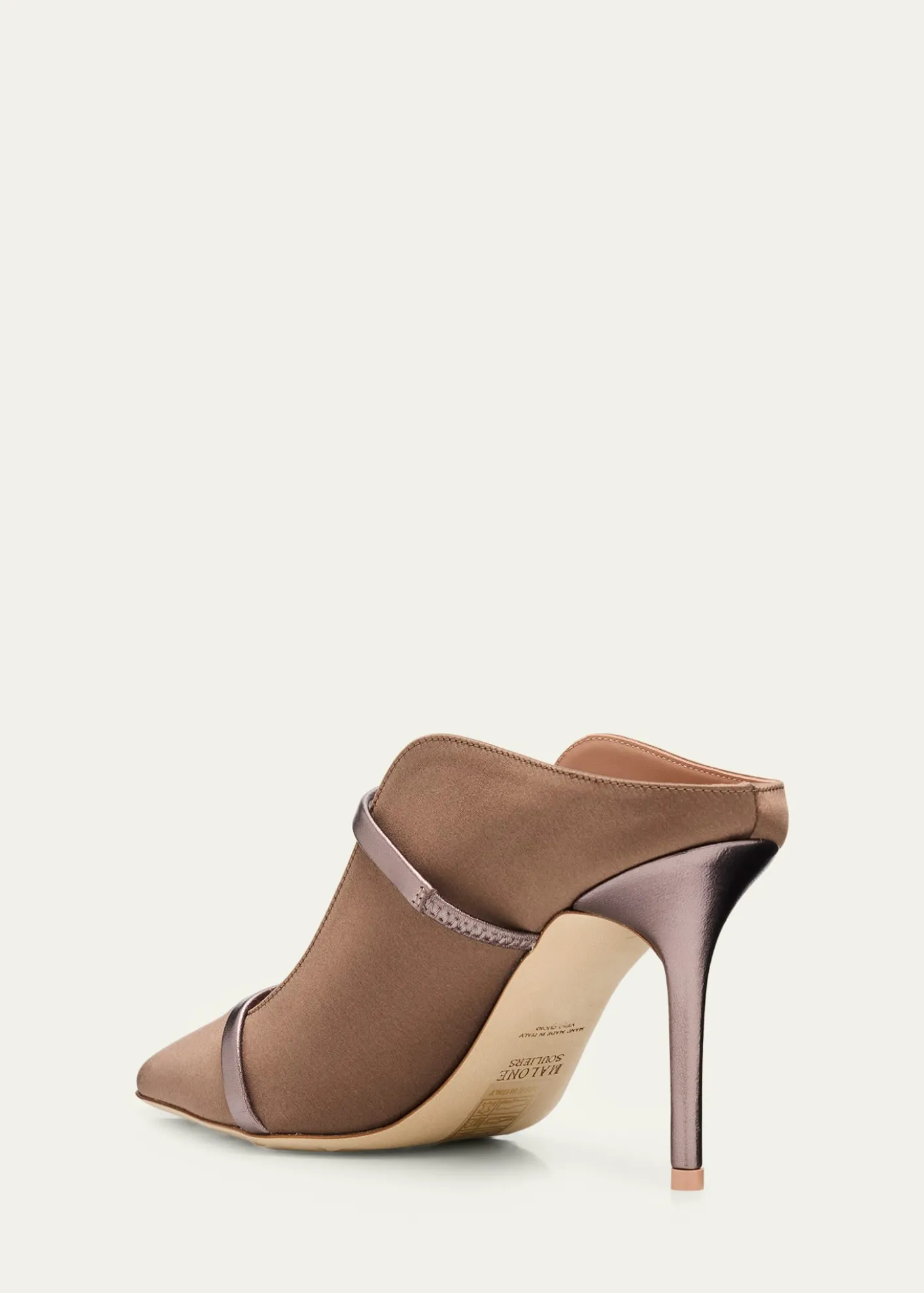 Malone Souliers85mm Maureen Satin Mules with Double Metallic Nappa Leather Straps