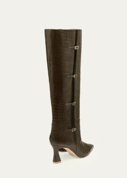 Malone Souliers70mm Nolan Croc-Embossed Leather Knee-High Boots