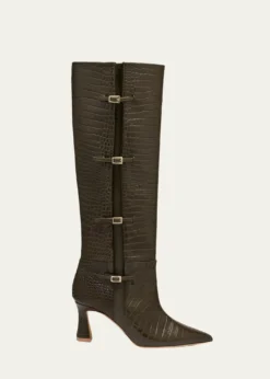 Malone Souliers70mm Nolan Croc-Embossed Leather Knee-High Boots